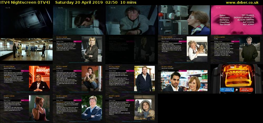 ITV4 Nightscreen (ITV4) Saturday 20 April 2019 02:50 - 03:00