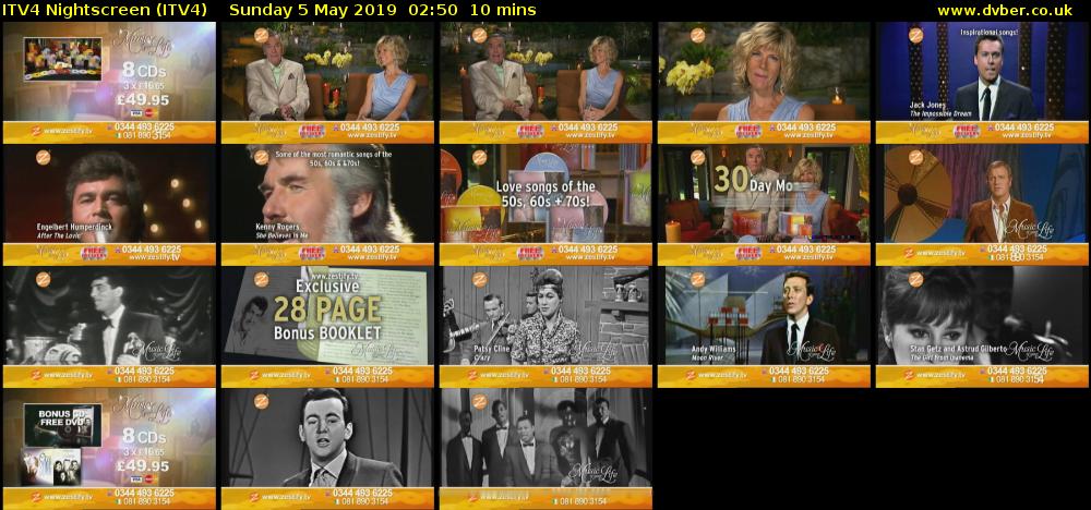 ITV4 Nightscreen (ITV4) Sunday 5 May 2019 02:50 - 03:00