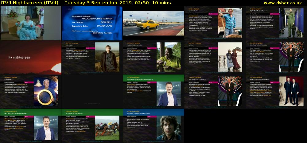ITV4 Nightscreen (ITV4) Tuesday 3 September 2019 02:50 - 03:00