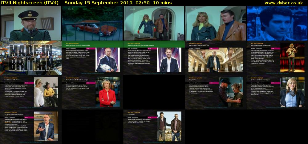 ITV4 Nightscreen (ITV4) Sunday 15 September 2019 02:50 - 03:00