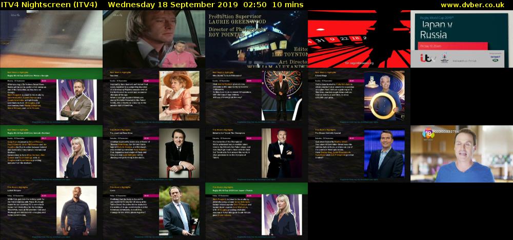 ITV4 Nightscreen (ITV4) Wednesday 18 September 2019 02:50 - 03:00