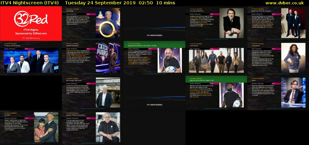 ITV4 Nightscreen (ITV4) Tuesday 24 September 2019 02:50 - 03:00