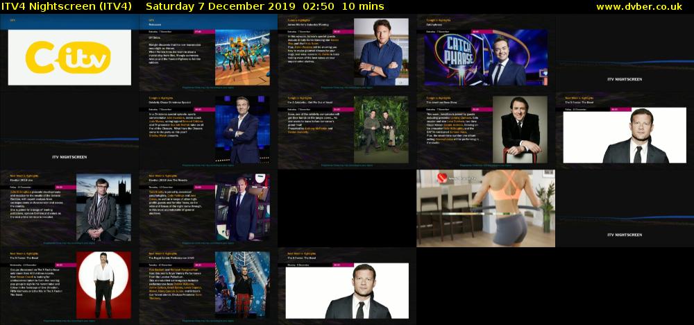 ITV4 Nightscreen (ITV4) Saturday 7 December 2019 02:50 - 03:00