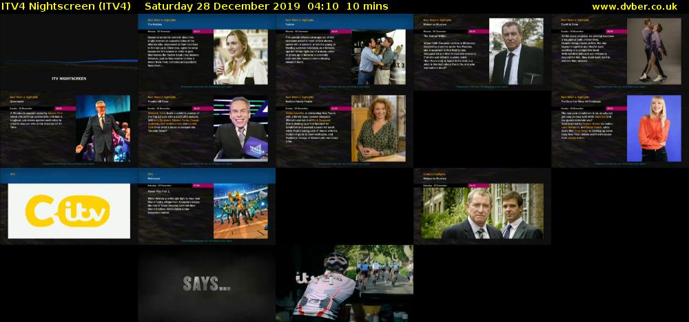 ITV4 Nightscreen (ITV4) Saturday 28 December 2019 04:10 - 04:20