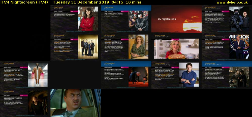 ITV4 Nightscreen (ITV4) Tuesday 31 December 2019 04:15 - 04:25