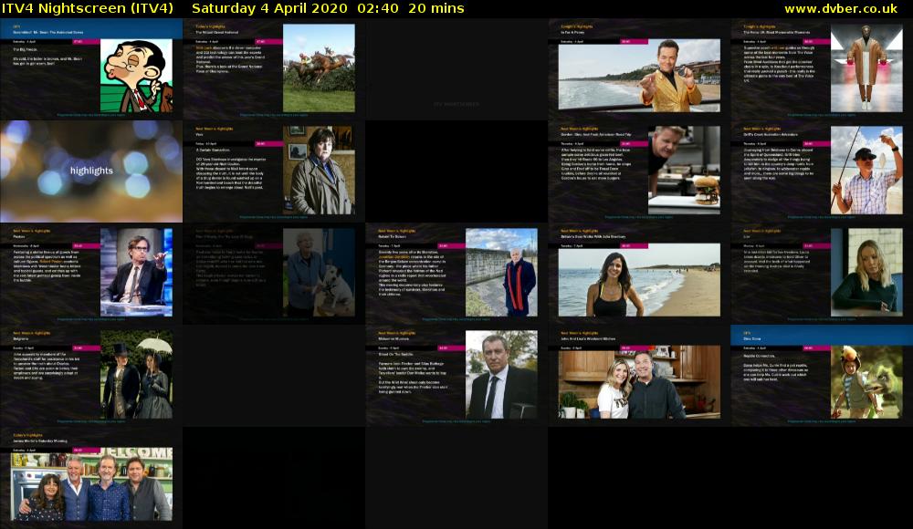 ITV4 Nightscreen (ITV4) Saturday 4 April 2020 02:40 - 03:00