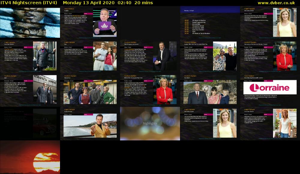 ITV4 Nightscreen (ITV4) Monday 13 April 2020 02:40 - 03:00