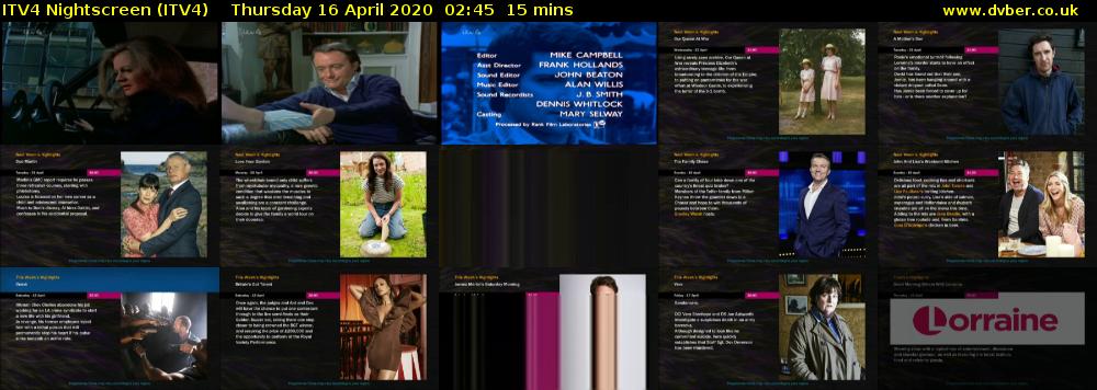 ITV4 Nightscreen (ITV4) Thursday 16 April 2020 02:45 - 03:00