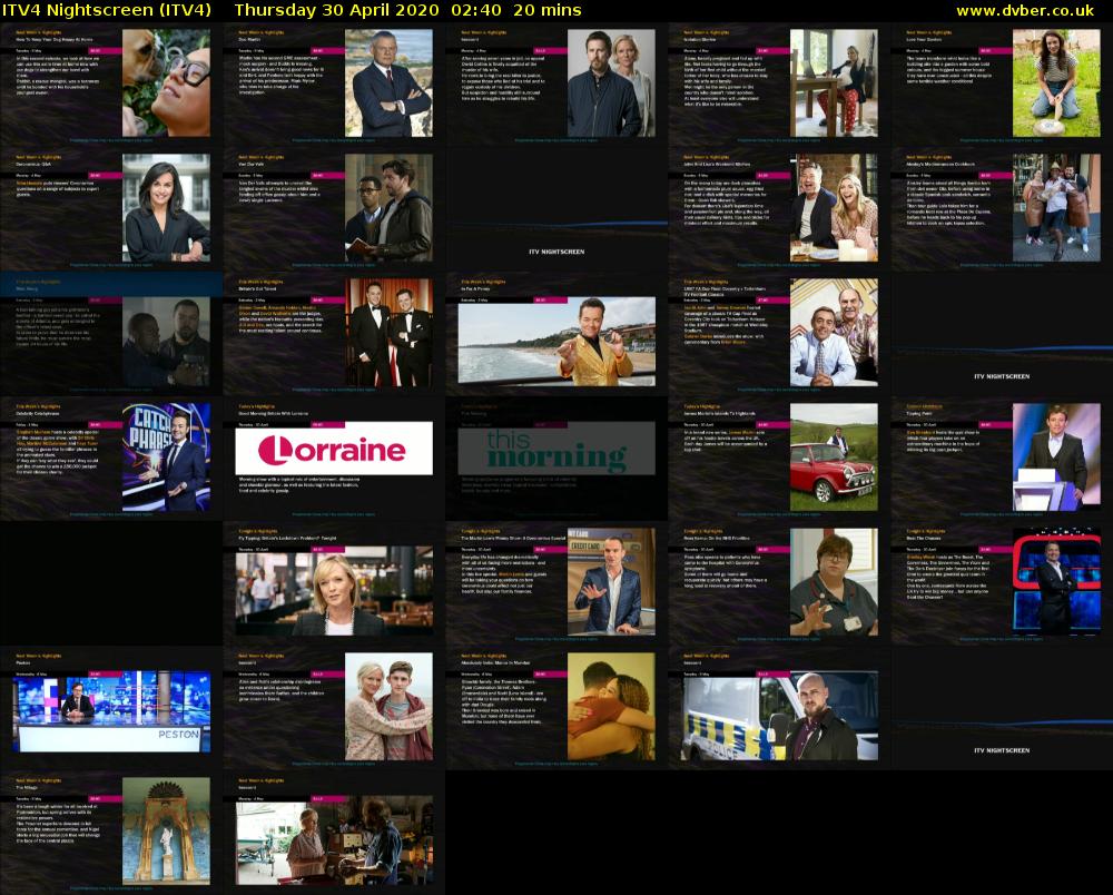ITV4 Nightscreen (ITV4) Thursday 30 April 2020 02:40 - 03:00