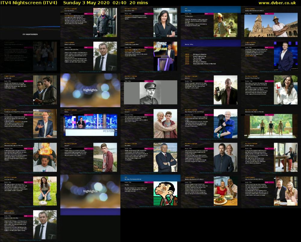 ITV4 Nightscreen (ITV4) Sunday 3 May 2020 02:40 - 03:00