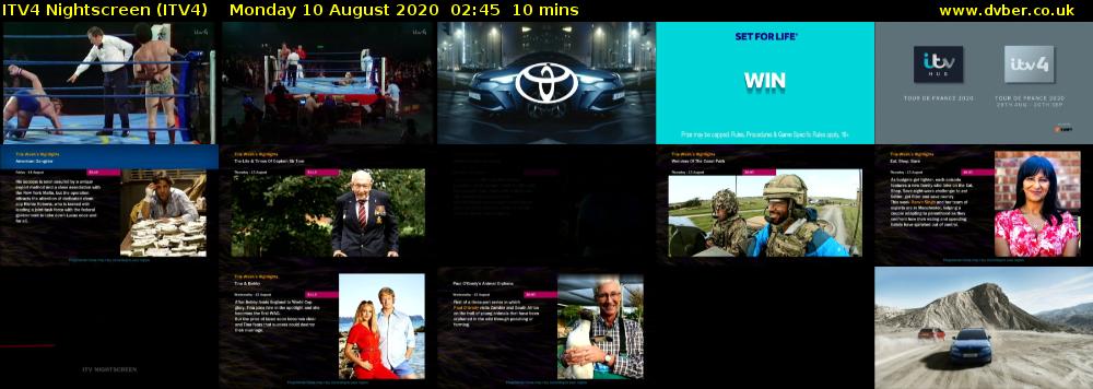 ITV4 Nightscreen (ITV4) Monday 10 August 2020 02:45 - 02:55