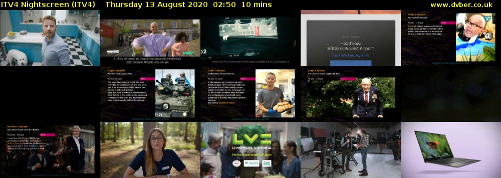 ITV4 Nightscreen (ITV4) Thursday 13 August 2020 02:50 - 03:00