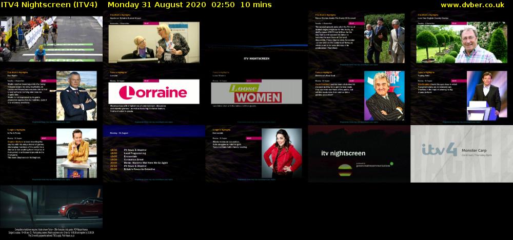 ITV4 Nightscreen (ITV4) Monday 31 August 2020 02:50 - 03:00
