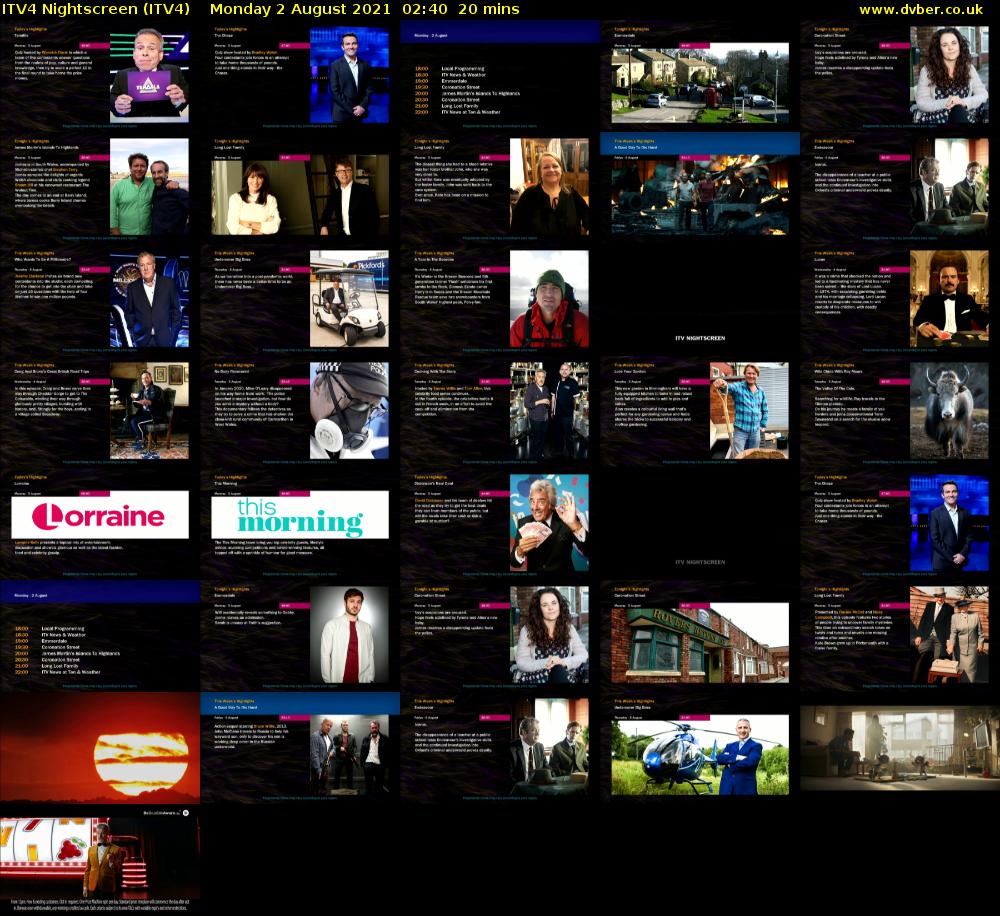 ITV4 Nightscreen (ITV4) Monday 2 August 2021 02:40 - 03:00