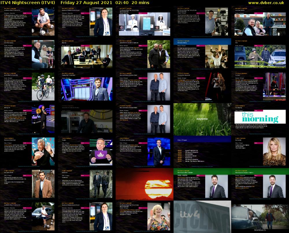 ITV4 Nightscreen (ITV4) Friday 27 August 2021 02:40 - 03:00