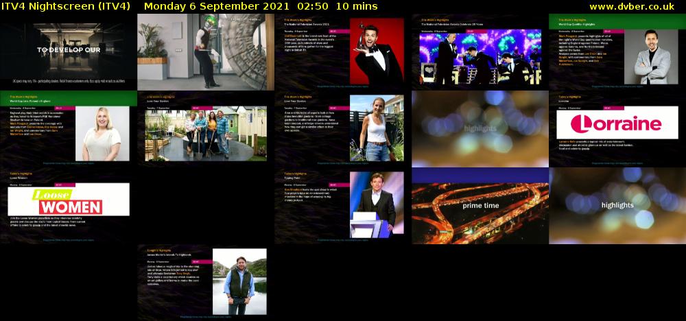 ITV4 Nightscreen (ITV4) Monday 6 September 2021 02:50 - 03:00