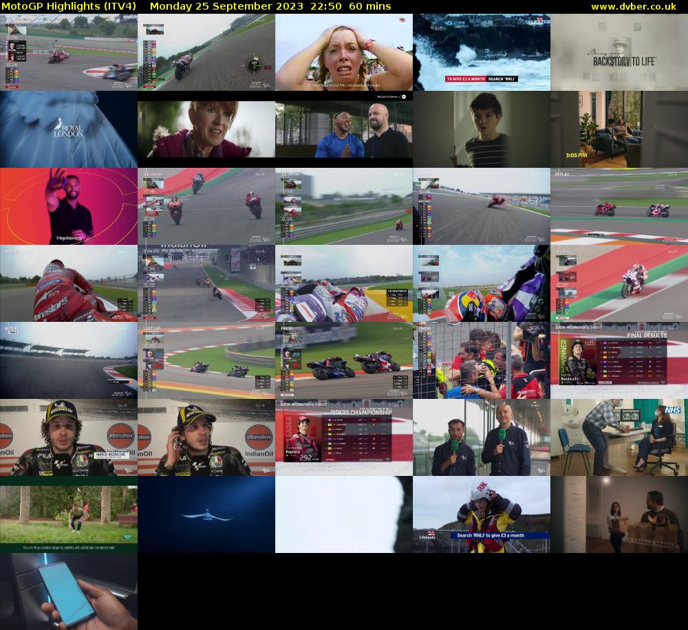 MotoGP Highlights (ITV4) Monday 25 September 2023 22:50 - 23:50
