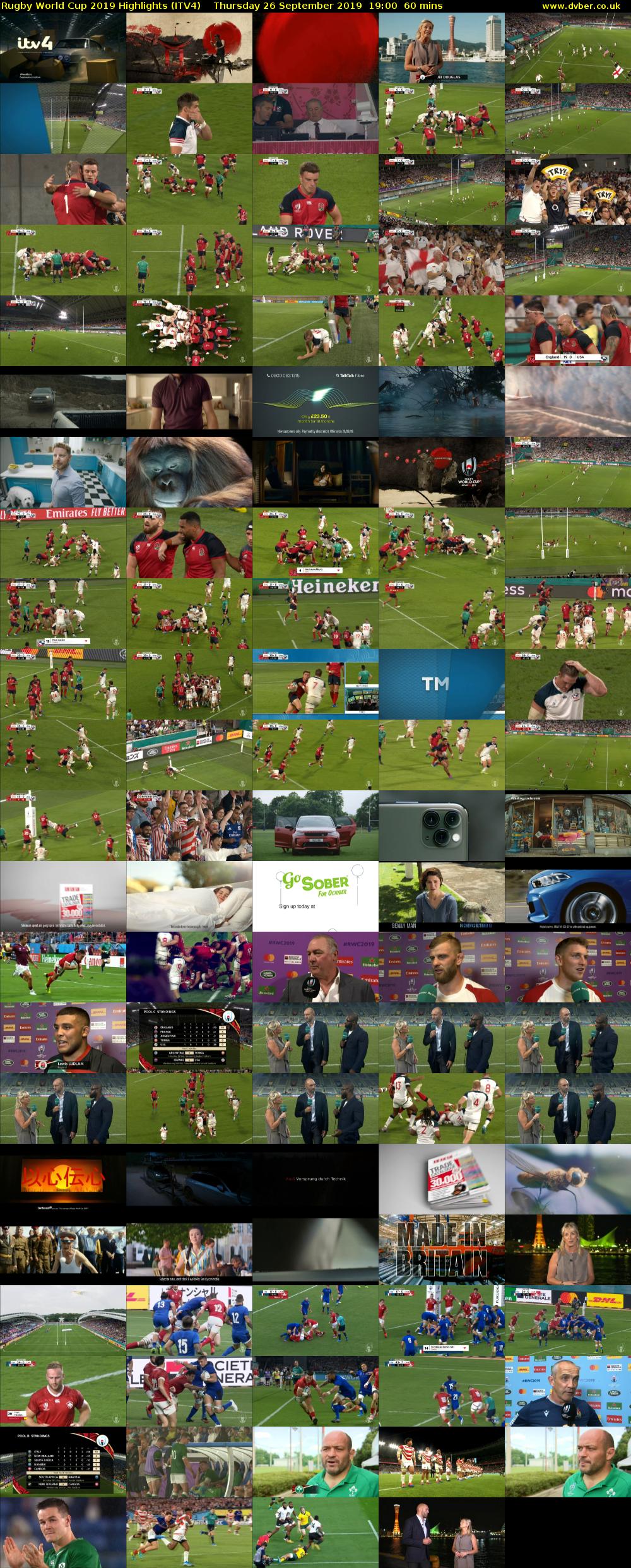 Rugby World Cup 2019 Highlights (ITV4) Thursday 26 September 2019 19:00 - 20:00