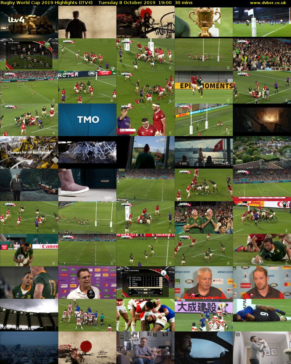Rugby World Cup 2019 Highlights (ITV4) Tuesday 8 October 2019 19:00 - 19:30