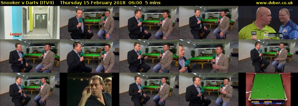 Snooker v Darts (ITV4) Thursday 15 February 2018 06:00 - 06:05