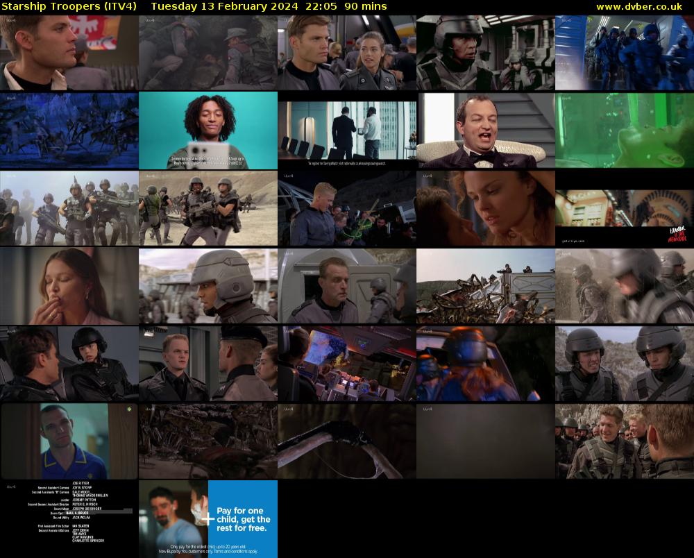 Starship Troopers (ITV4) Tuesday 13 February 2024 22:05 - 23:35