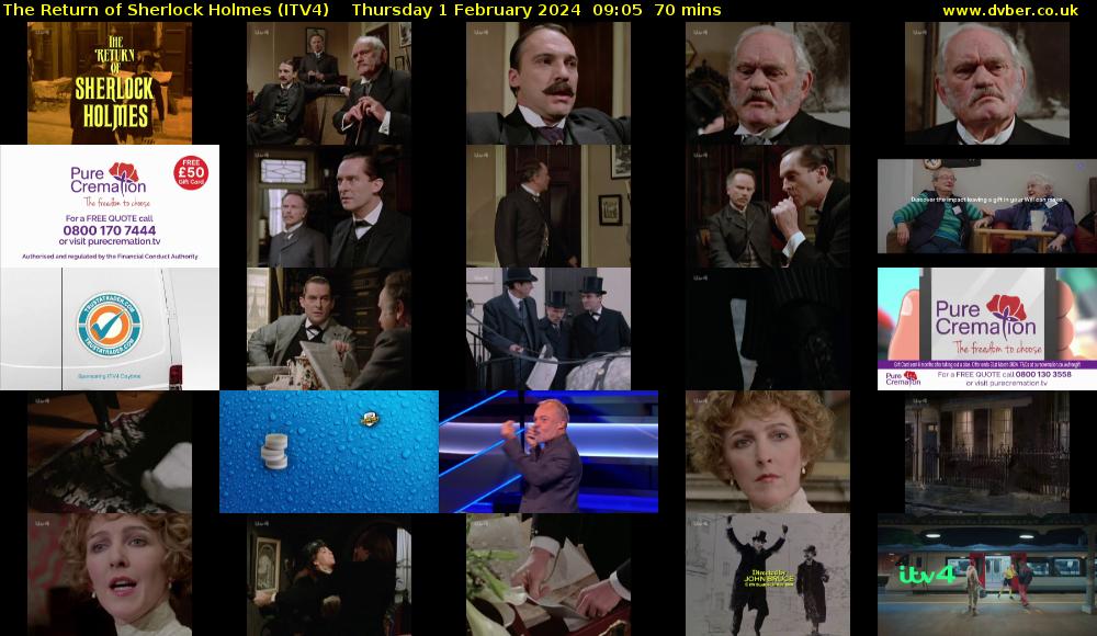 The Return of Sherlock Holmes (ITV4) Thursday 1 February 2024 09:05 - 10:15