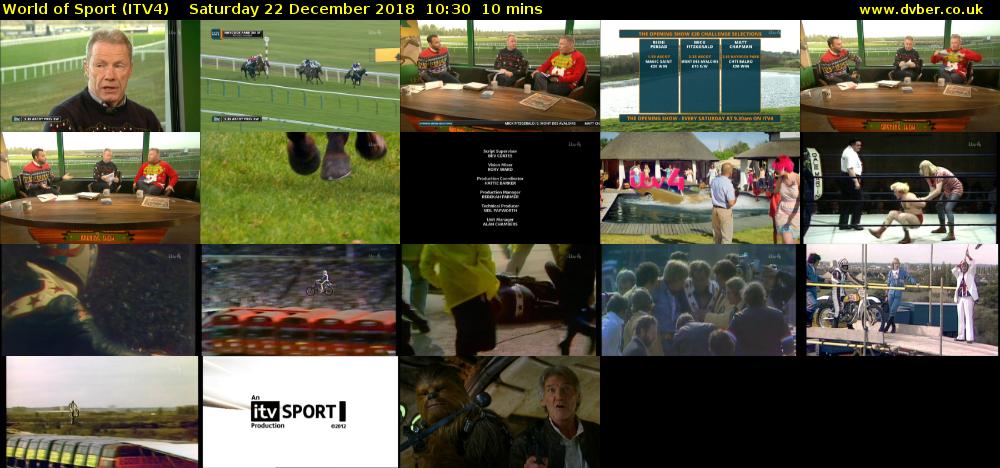 World of Sport (ITV4) Saturday 22 December 2018 10:30 - 10:40