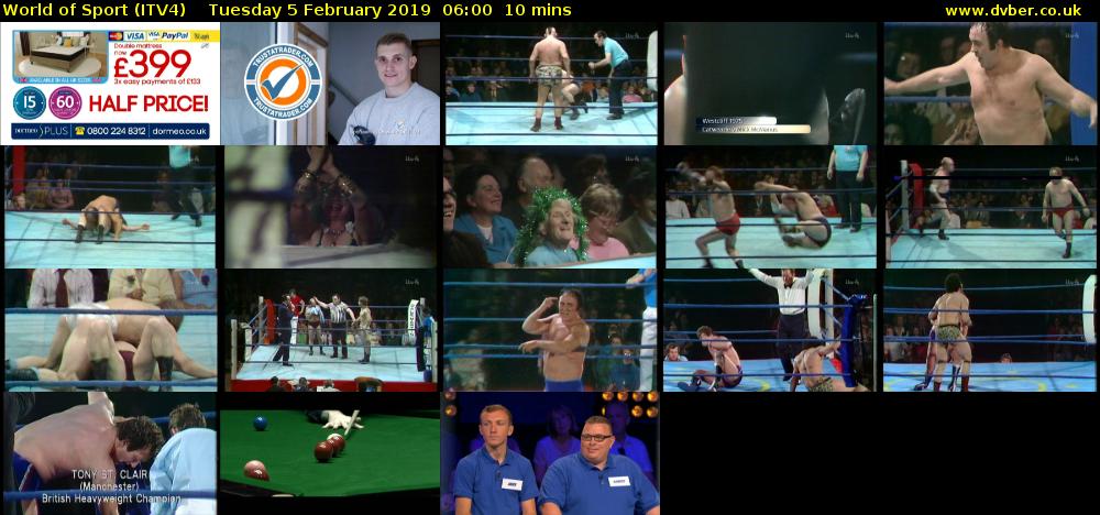 World of Sport (ITV4) Tuesday 5 February 2019 06:00 - 06:10