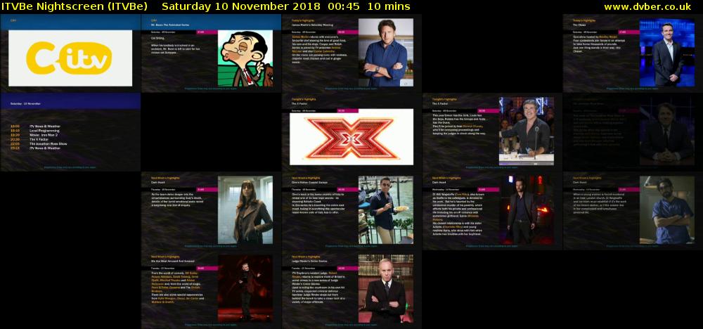 ITVBe Nightscreen (ITVBe) Saturday 10 November 2018 00:45 - 00:55