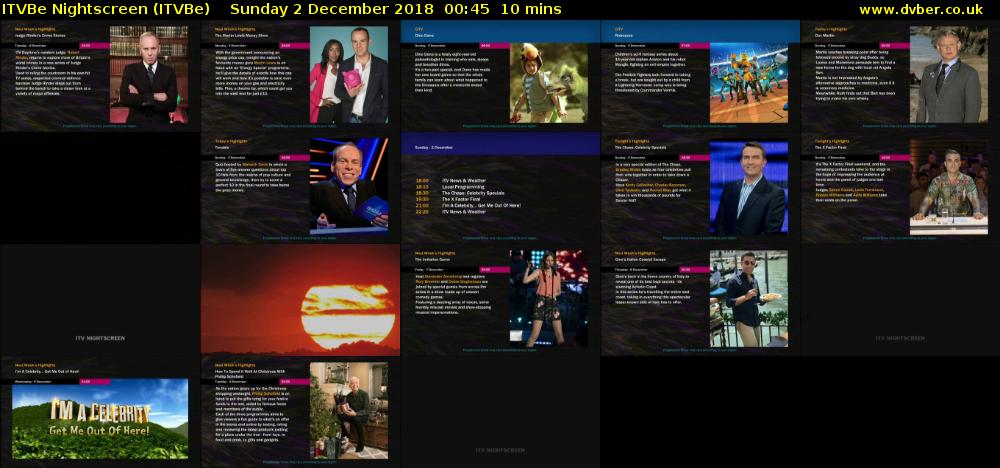 ITVBe Nightscreen (ITVBe) Sunday 2 December 2018 00:45 - 00:55