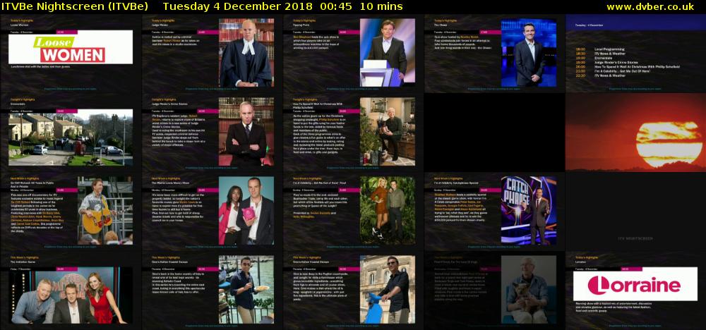 ITVBe Nightscreen (ITVBe) Tuesday 4 December 2018 00:45 - 00:55