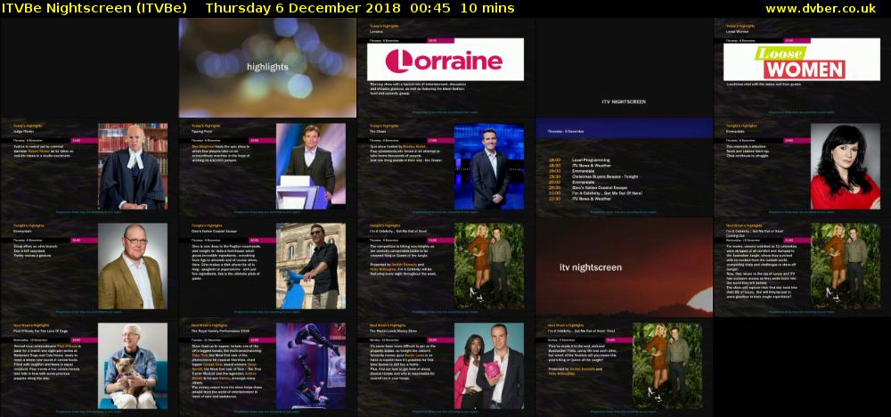 ITVBe Nightscreen (ITVBe) Thursday 6 December 2018 00:45 - 00:55