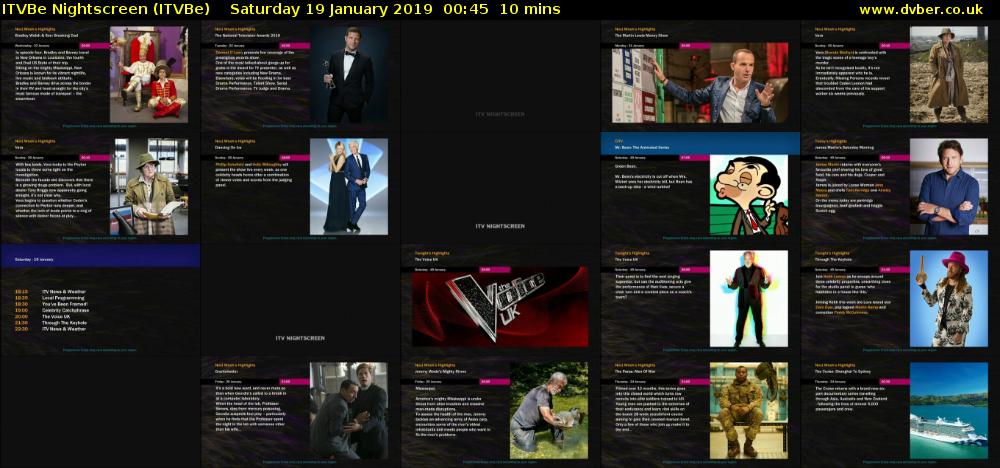 ITVBe Nightscreen (ITVBe) Saturday 19 January 2019 00:45 - 00:55
