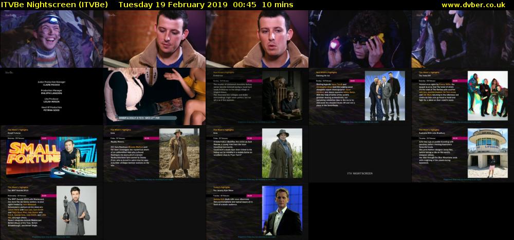 ITVBe Nightscreen (ITVBe) Tuesday 19 February 2019 00:45 - 00:55