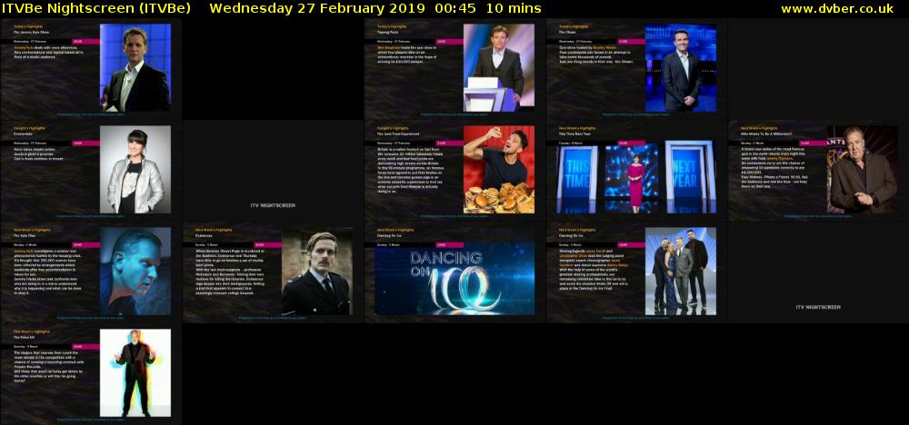 ITVBe Nightscreen (ITVBe) Wednesday 27 February 2019 00:45 - 00:55