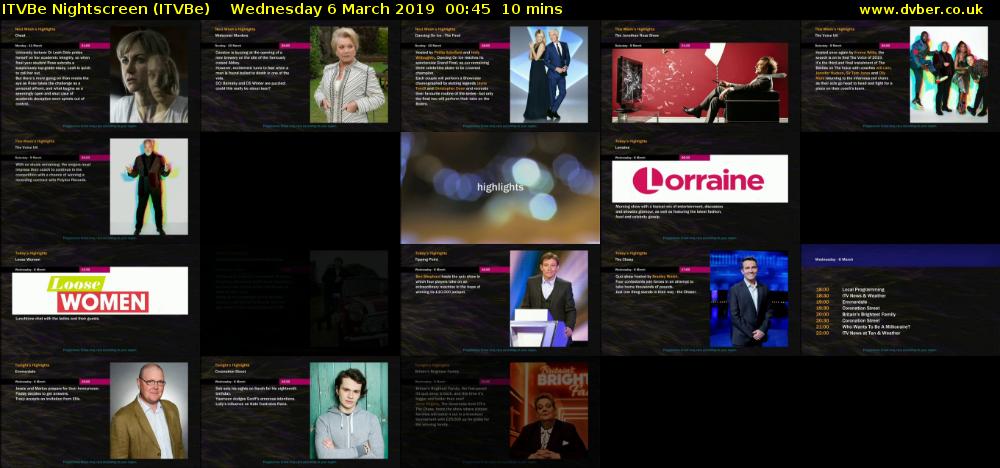 ITVBe Nightscreen (ITVBe) Wednesday 6 March 2019 00:45 - 00:55