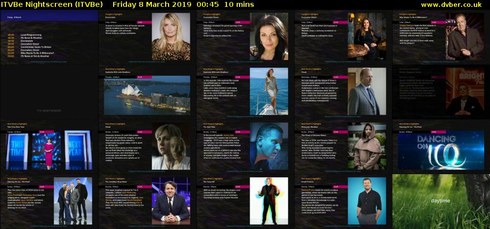 ITVBe Nightscreen (ITVBe) Friday 8 March 2019 00:45 - 00:55