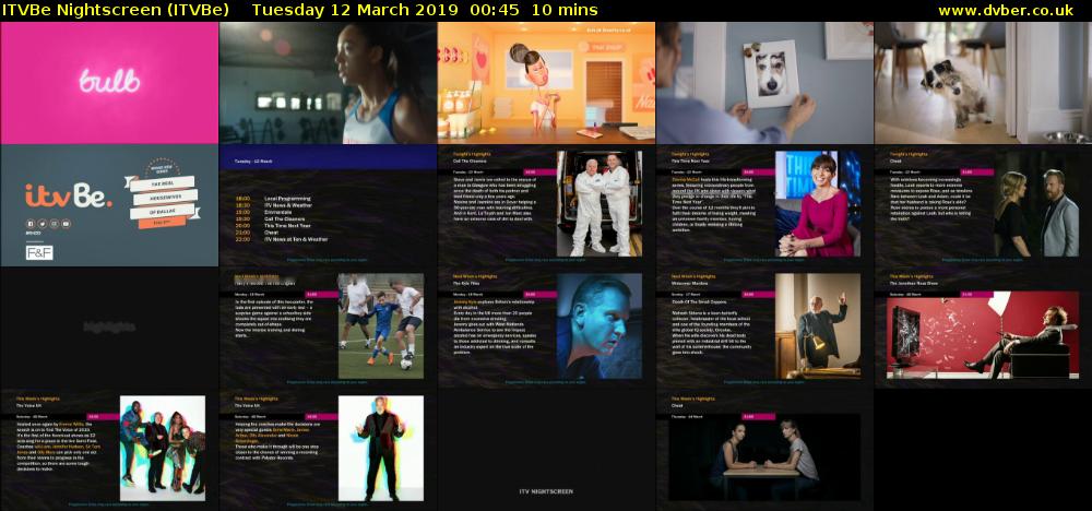 ITVBe Nightscreen (ITVBe) Tuesday 12 March 2019 00:45 - 00:55