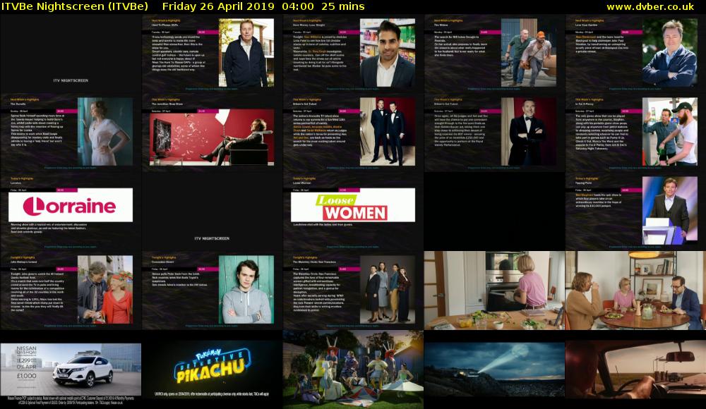 ITVBe Nightscreen (ITVBe) Friday 26 April 2019 04:00 - 04:25