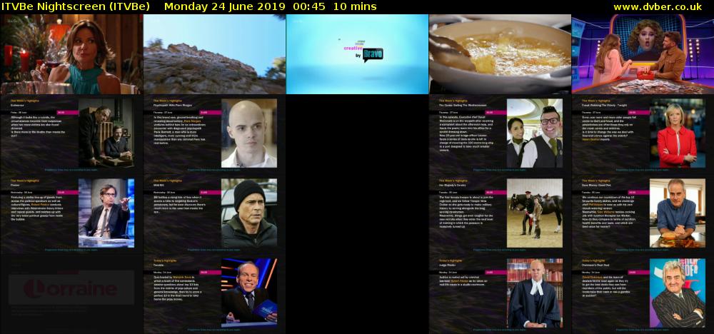 ITVBe Nightscreen (ITVBe) Monday 24 June 2019 00:45 - 00:55