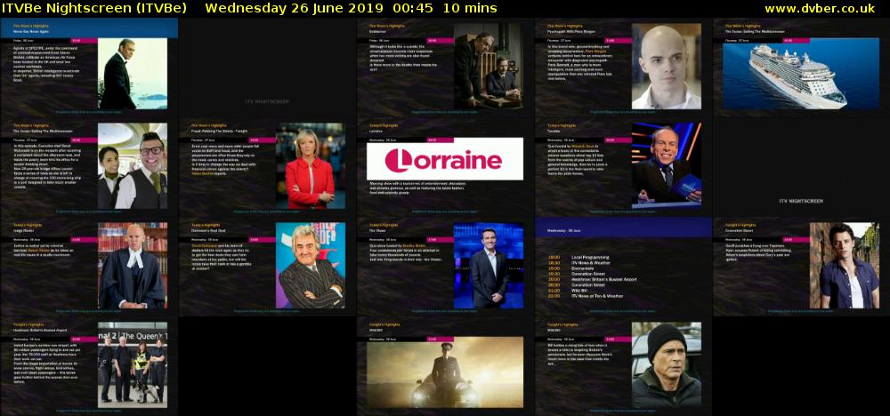 ITVBe Nightscreen (ITVBe) Wednesday 26 June 2019 00:45 - 00:55