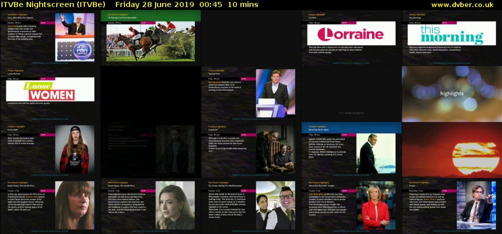 ITVBe Nightscreen (ITVBe) Friday 28 June 2019 00:45 - 00:55