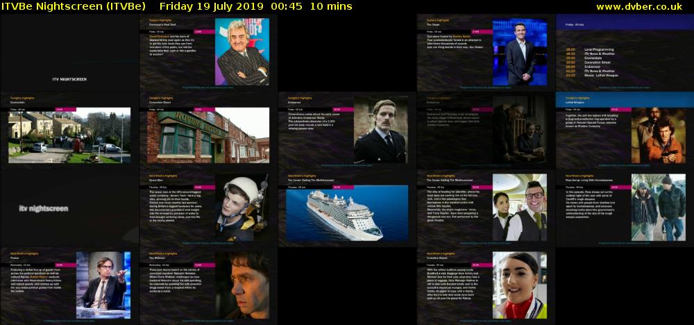 ITVBe Nightscreen (ITVBe) Friday 19 July 2019 00:45 - 00:55