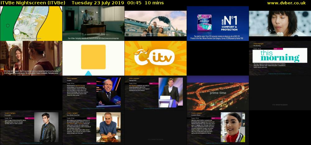 ITVBe Nightscreen (ITVBe) Tuesday 23 July 2019 00:45 - 00:55