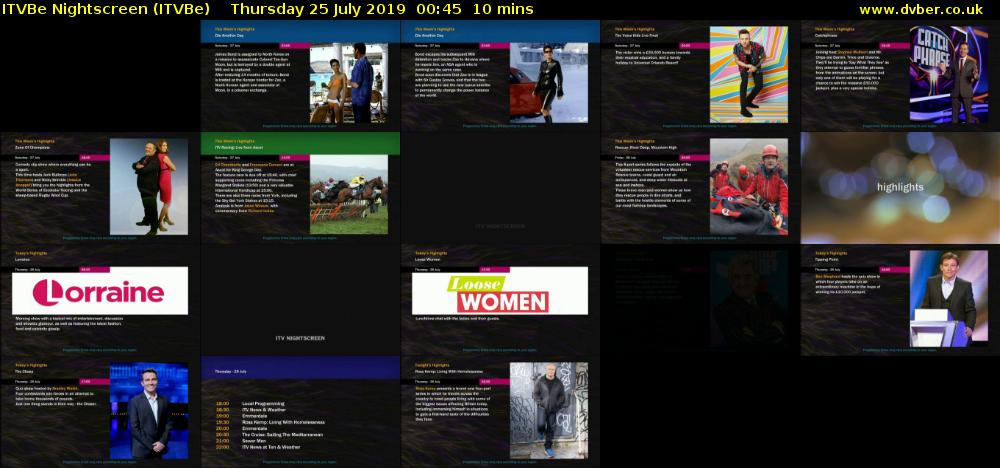 ITVBe Nightscreen (ITVBe) Thursday 25 July 2019 00:45 - 00:55