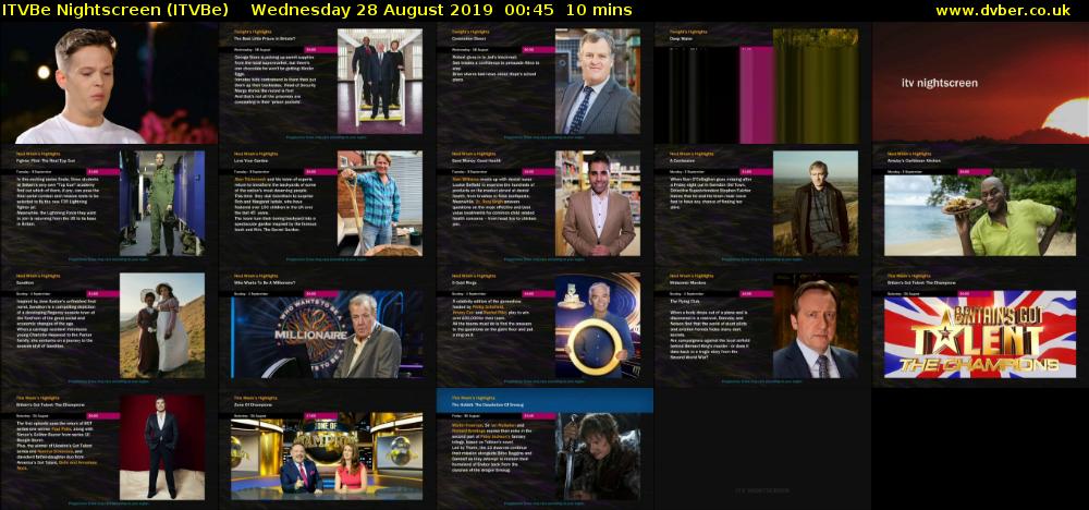ITVBe Nightscreen (ITVBe) Wednesday 28 August 2019 00:45 - 00:55