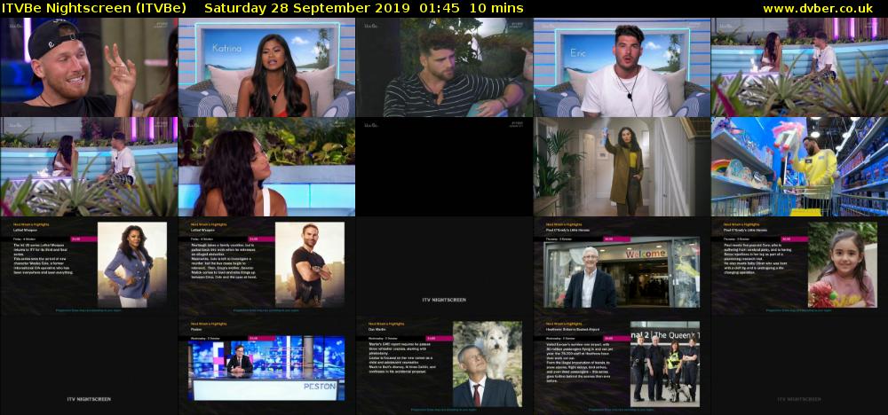 ITVBe Nightscreen (ITVBe) Saturday 28 September 2019 01:45 - 01:55