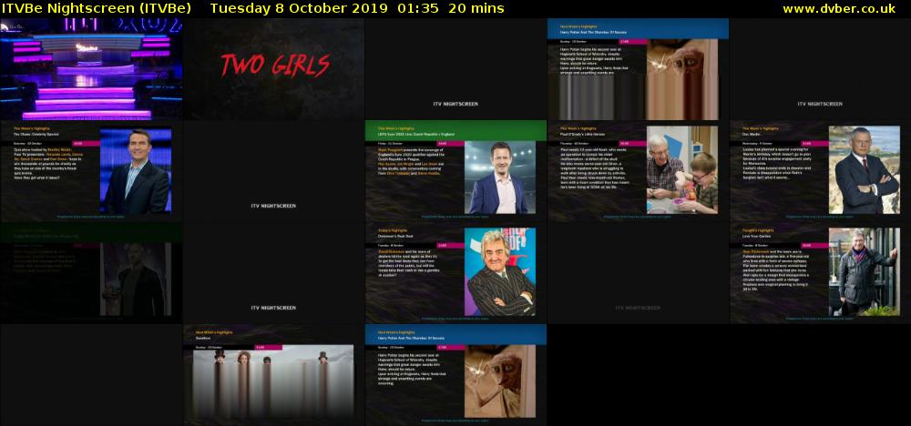 ITVBe Nightscreen (ITVBe) Tuesday 8 October 2019 01:35 - 01:55