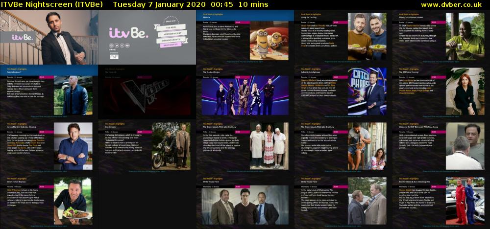ITVBe Nightscreen (ITVBe) Tuesday 7 January 2020 00:45 - 00:55