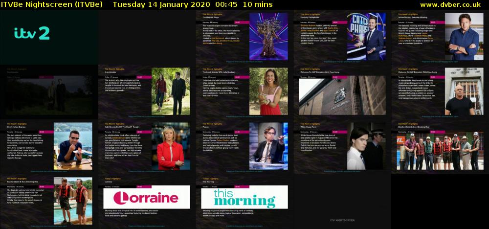 ITVBe Nightscreen (ITVBe) Tuesday 14 January 2020 00:45 - 00:55